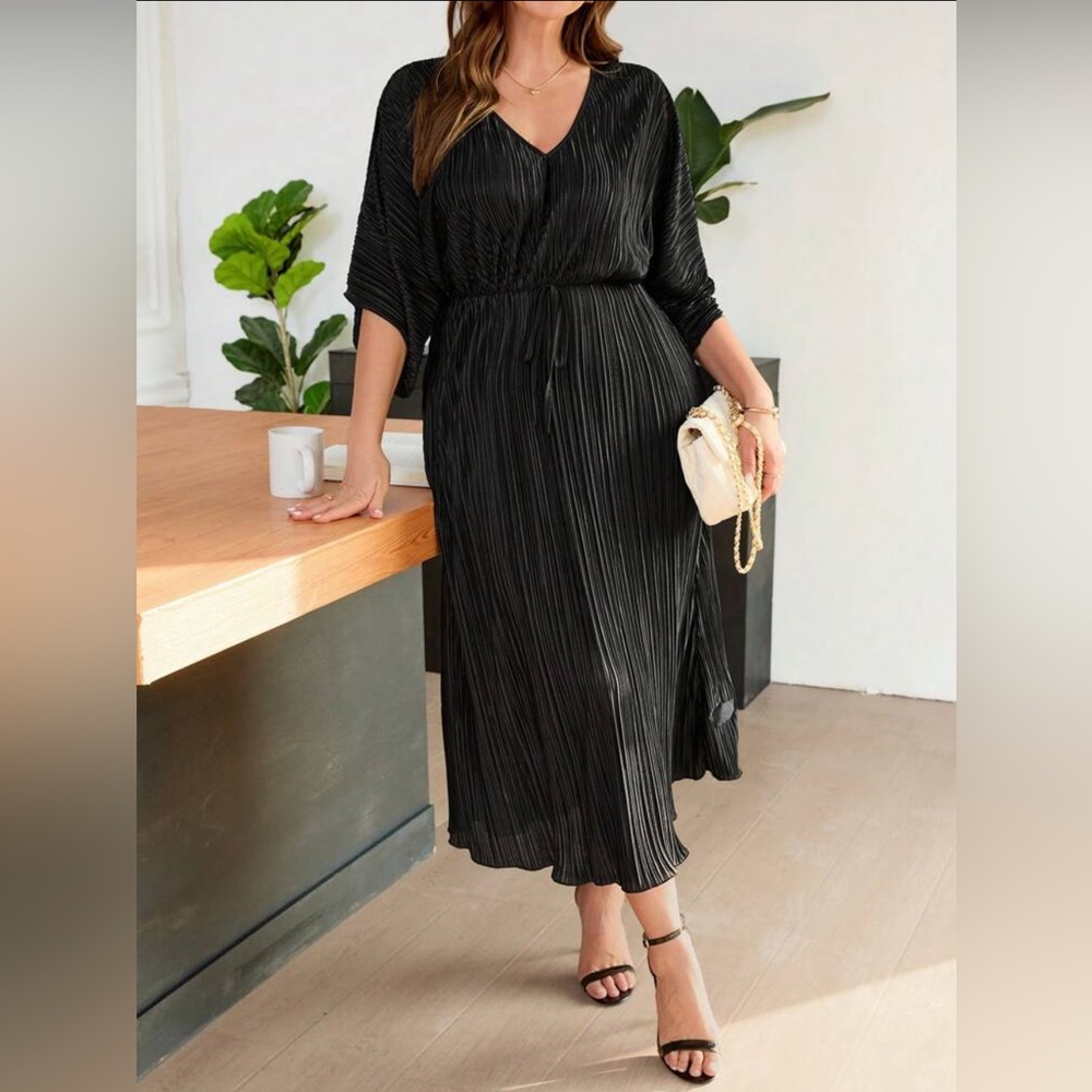 SHEIN Frenchy Plus Size Casual Minimalist Black Long Pleated - 2X - Picture 3 of 6